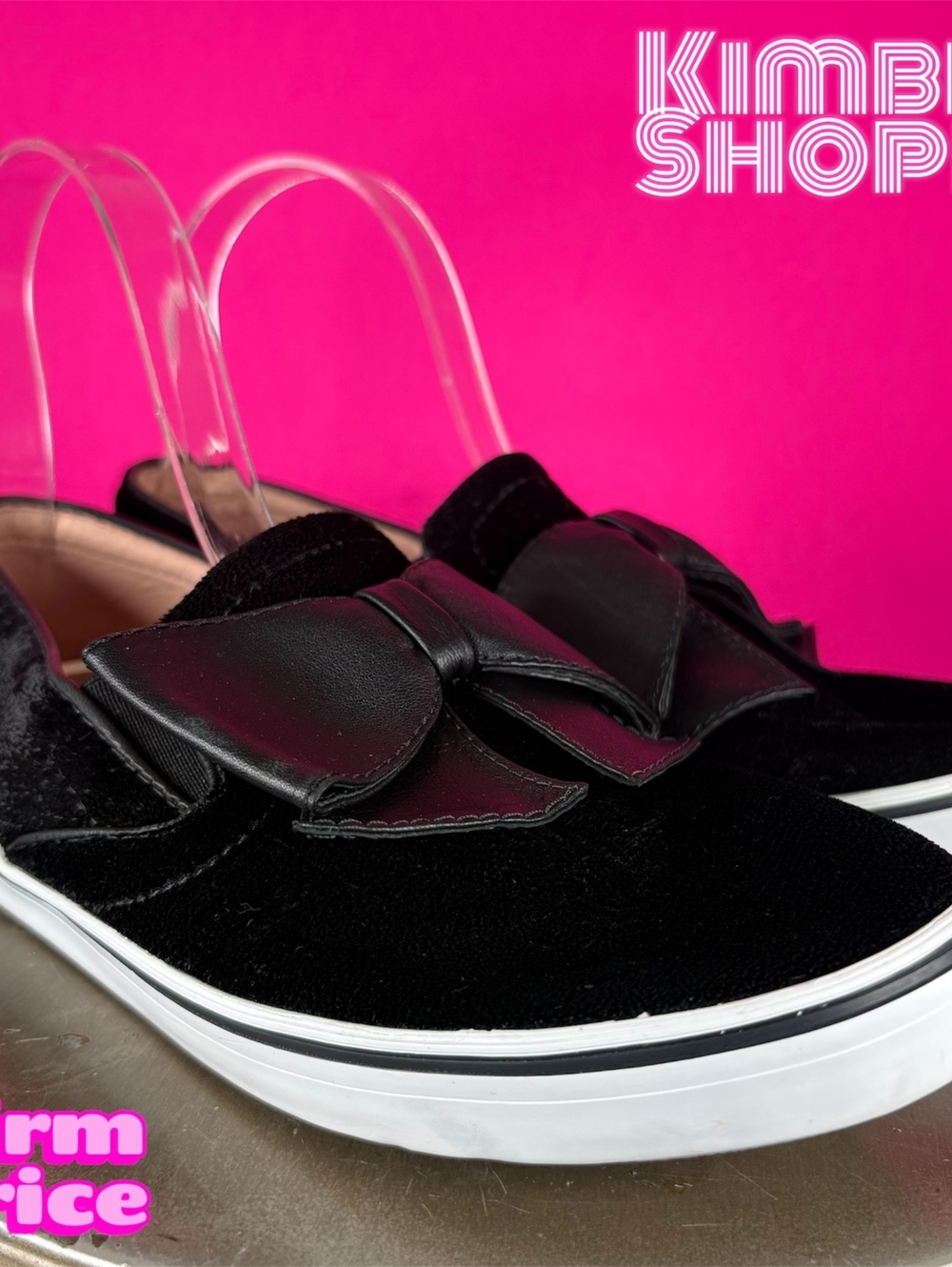 Kate Spade Delise Black Velvet Leather Bow Accent Slip-On Sneaker US 8 UK 6